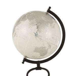 Globe Sur Pied Marbre Metal Blanc/Argent/Noir