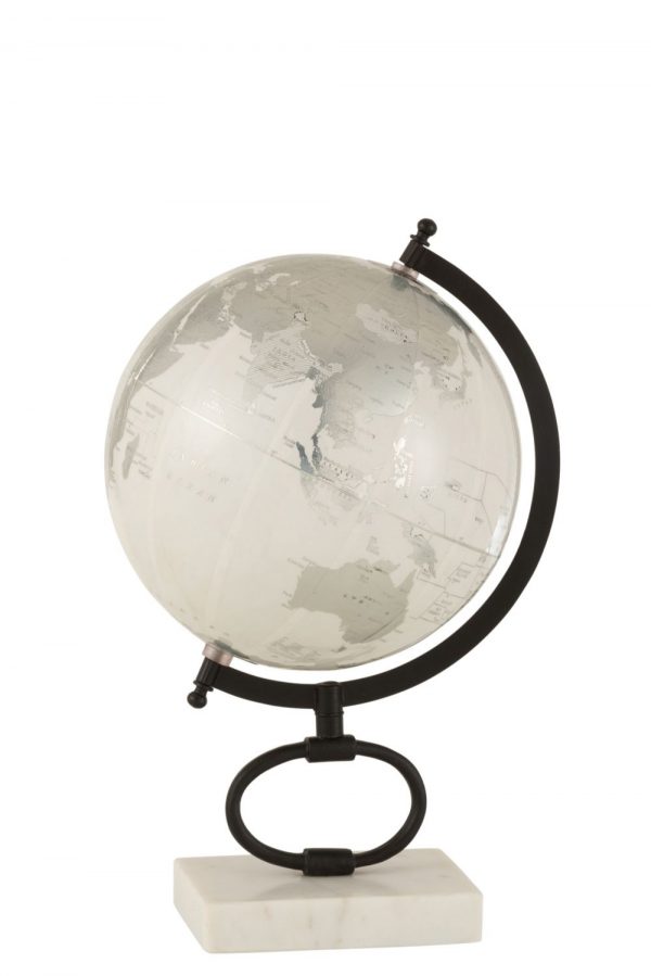 Globe Sur Pied Marbre Metal Blanc/Argent/Noir