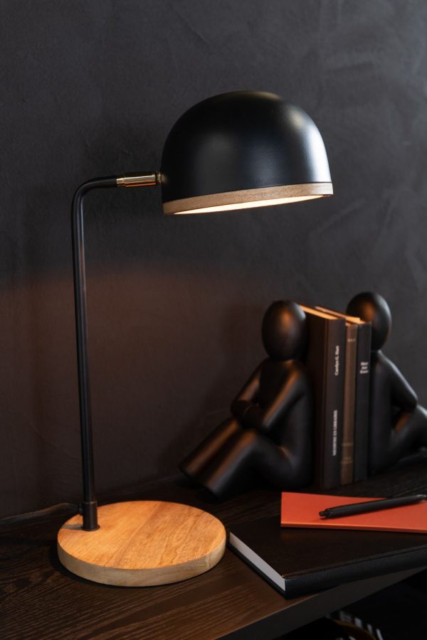 lampe de bureau metal noir et bois naturel jolipa jline