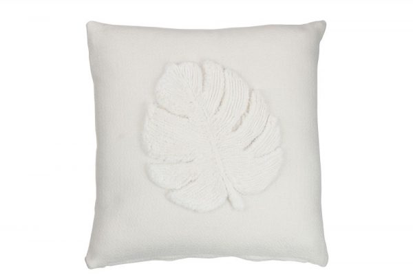 Coussin Feuilles Carre Polyester Blanc