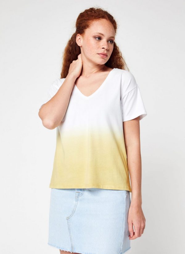 t-shirt-pieces-jaune-tie and dye-col V-classique
