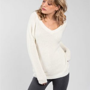 pull-armelle-deeluxe-écru-lurex-col V-dos V-maille-brillant-mohaire-polyamide