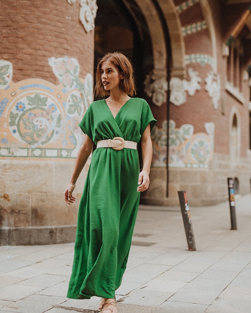 robe-ingrid-vert-grace&mila-longue-décolleté-encolure-croisée-élastiqué-kimono-polyester