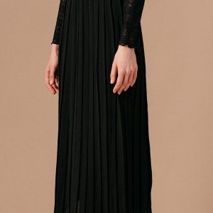jupe-lexanne-noir-grace et mila-polyester-plissée-longue