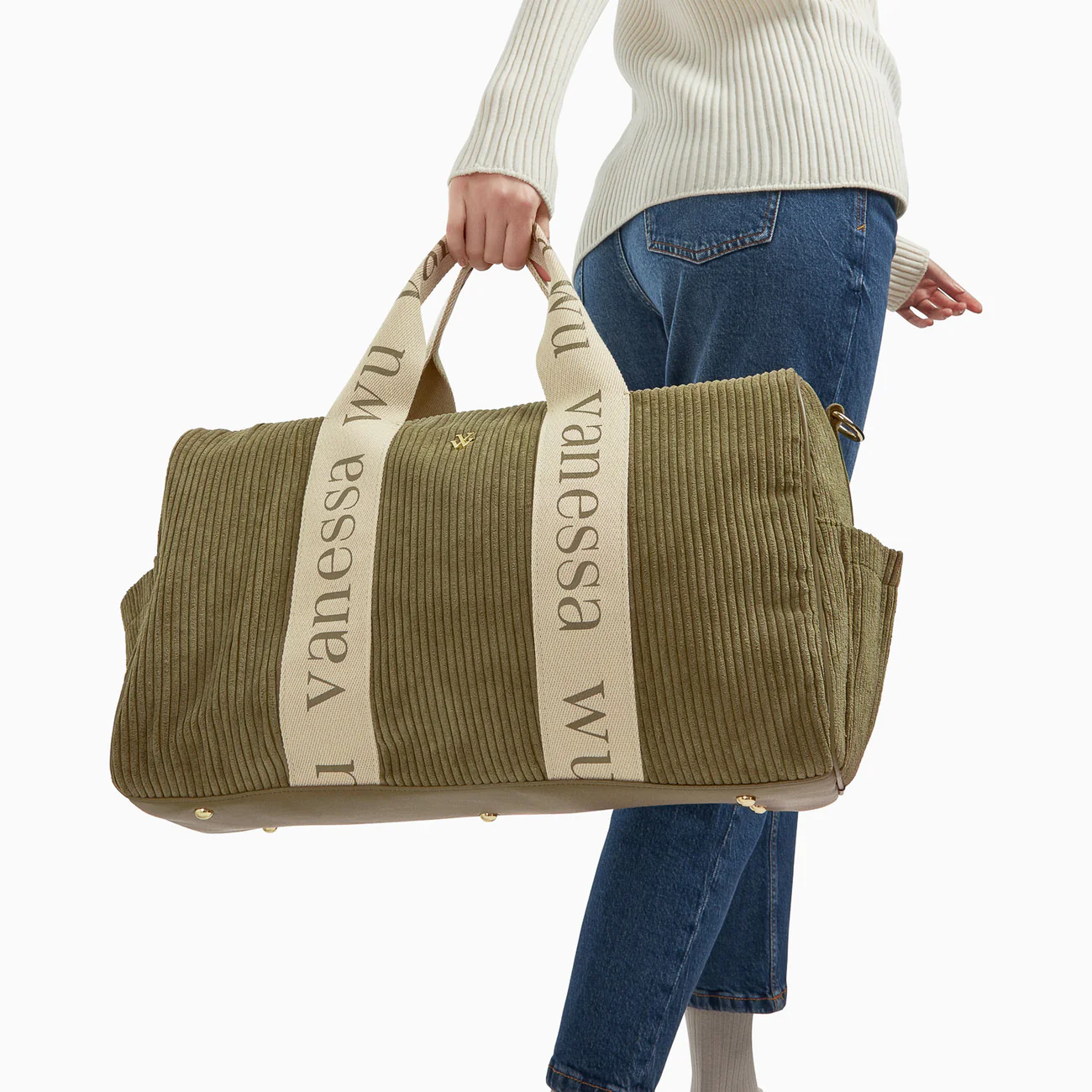 Sac week-end Adrienne kaki en velours côtelé Sac week-end Adrienne kaki en velours côtelé