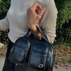 REF : MA0143NR - Petit sac bowling en similicuir verni effet vieilli noir VANESSA WU Mini sac Lorraine