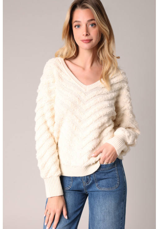 product - 2025-10-05T200228.205 Pull ESTINA Pull texturé avec col en V et manches bouffantes deeluxe