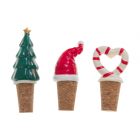 Coffret de 3 bouchons de bouteille en céramique et liège, décorés sur le thème de Noël