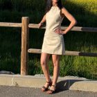 Robe courte rayée en lin vanille Vea - Grace et Mila