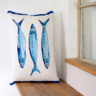 Coussin Sardines Coton Blanc/Bleu (61789) jline