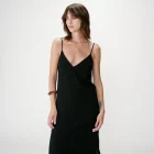 Robe longue en lin col V dos nu à nouer noir Wendra grace et mila