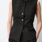Gilet tailleur col rond boutonné chocolat Aristide GRACE ET MILA