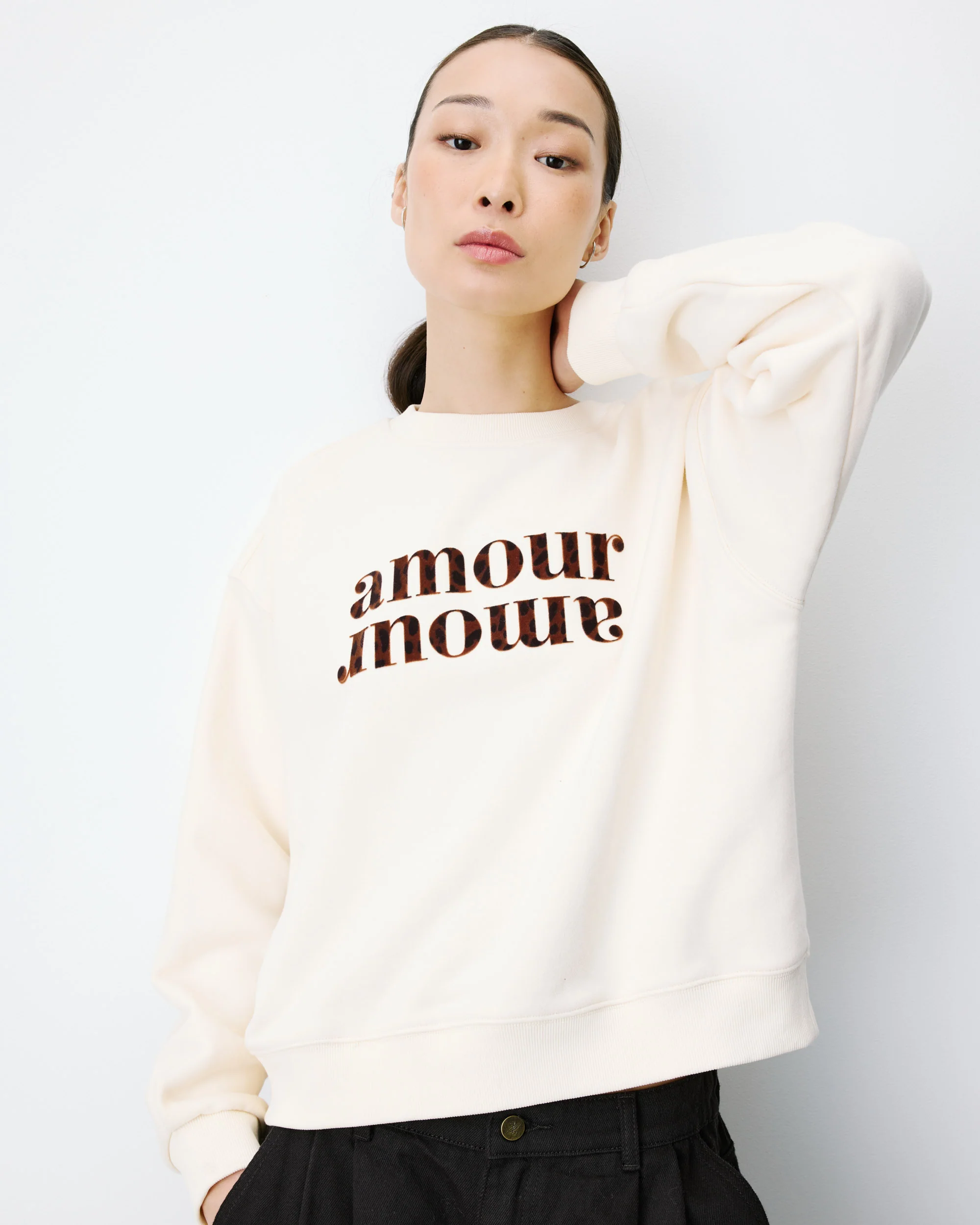 FW2617045-ECRU Sweat ample à message ecru Amery grace et mila