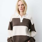 Pull polo ample à larges rayures sable Astre GRACE & MILA