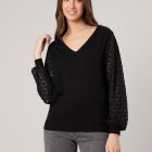 Pull AUDRINE Pull femme col V manches ajourées deeluxe
