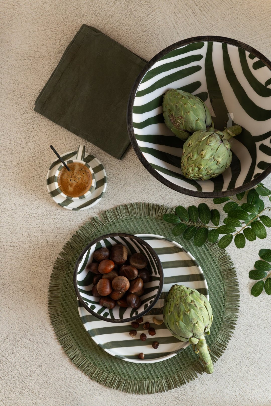 268789-B1 Bol Bois De Manguier Vert Olive/Marron Foncé Large Assortiment De 2 (268790) jolipa