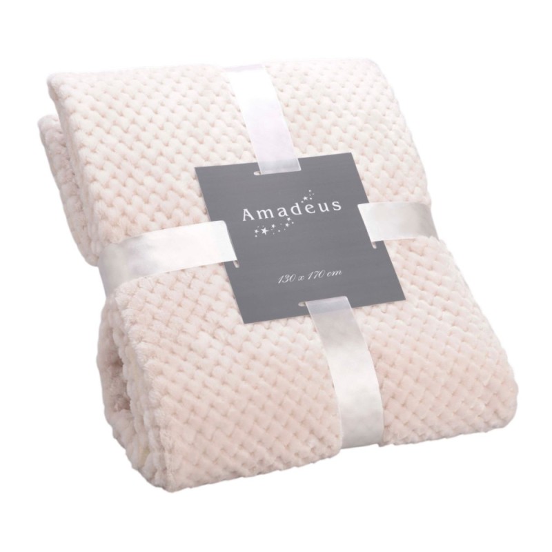 Plaid Damier crème doublé en polyester 130x170 cm amadeus